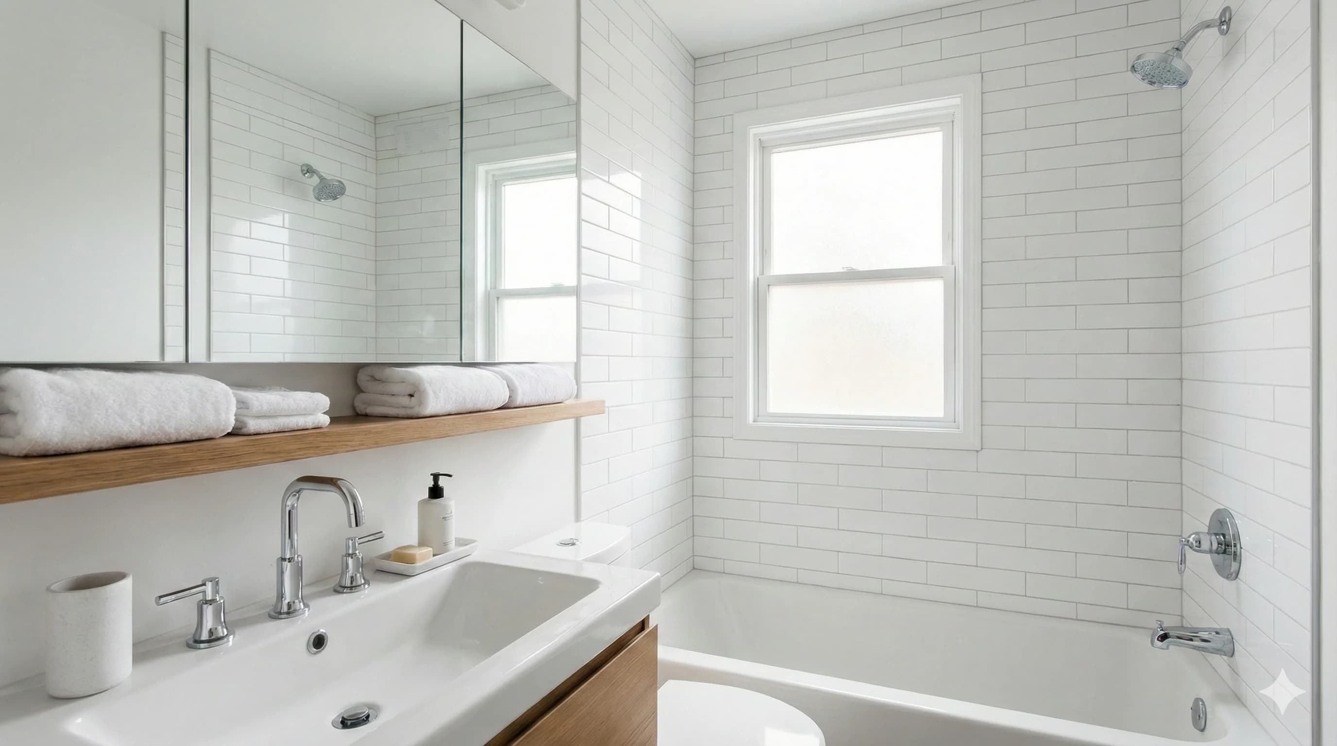 Fresh white bathroom with sparkling fixtures