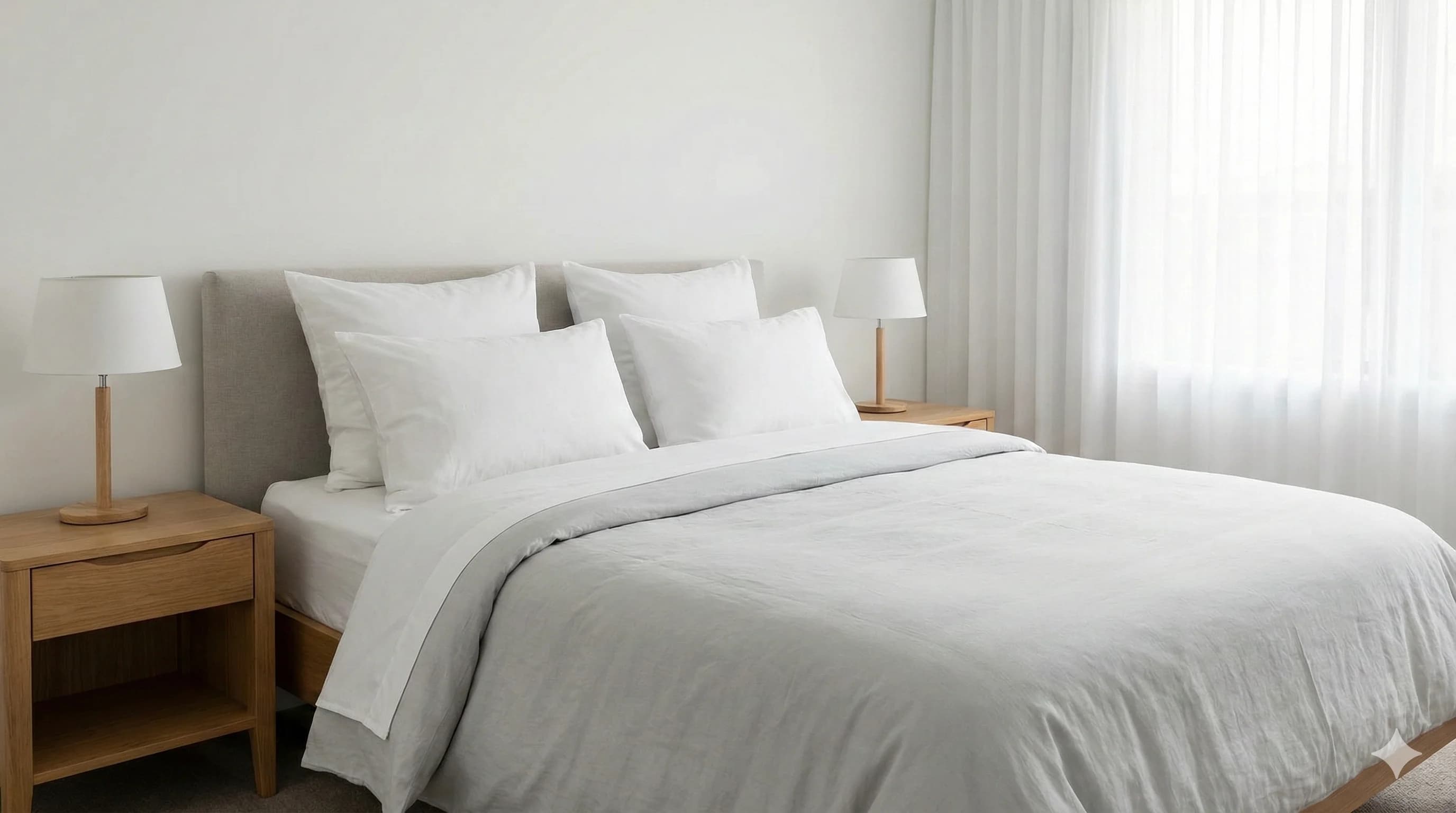 Serene bedroom with crisp white bedding